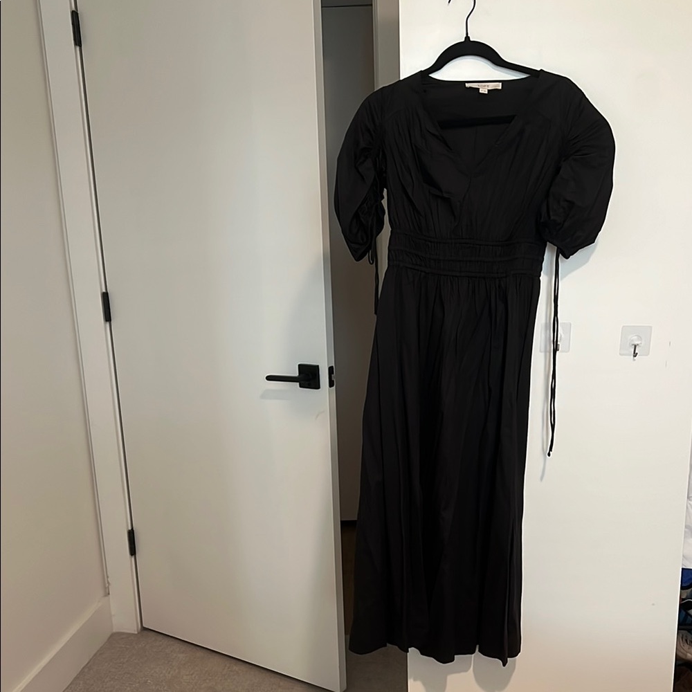 LOFT Black Puff Sleeve Sundress for Wedding Guest